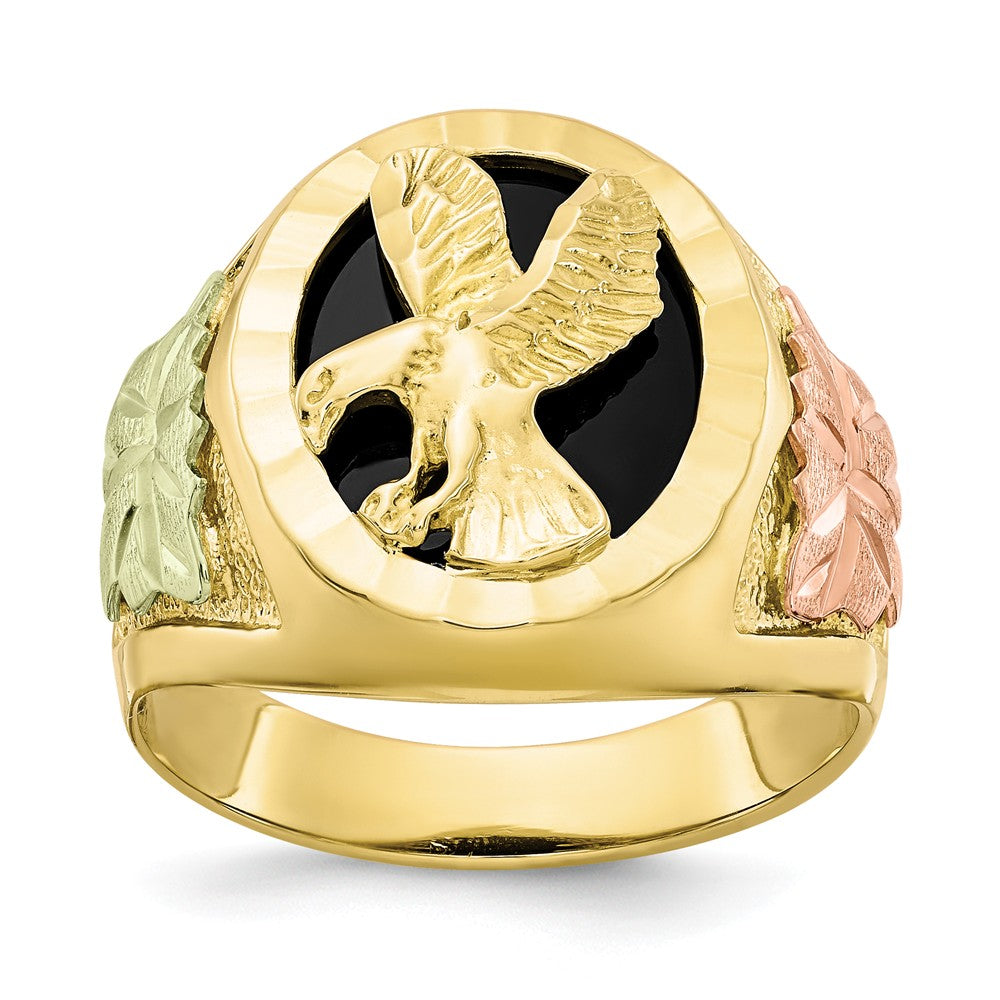Black Hills Gold 10k Yellow Gold Tri-color Onyx Men's Ring, Size: 10