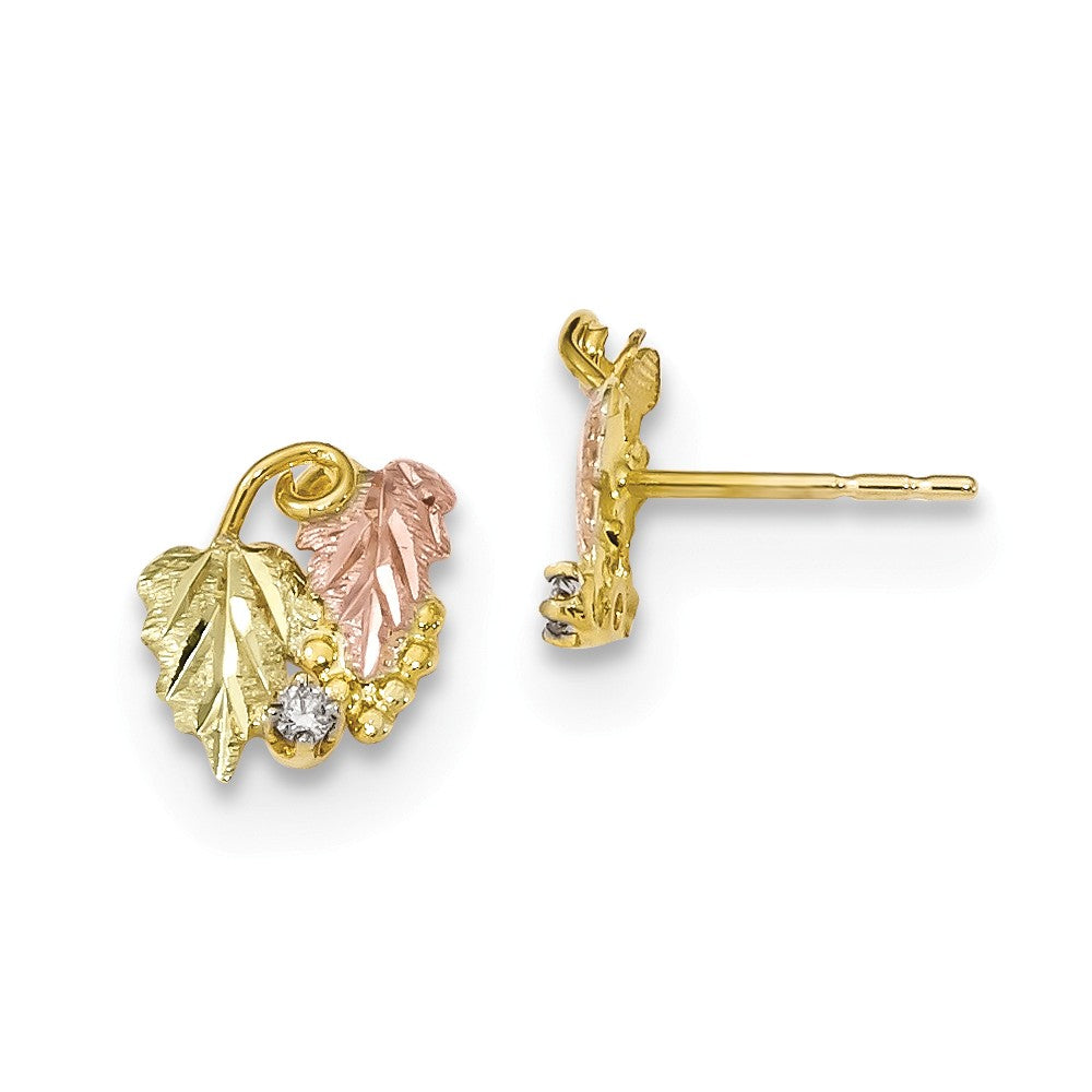 Black Hills Gold 10k Yellow Gold Tri-Color Diamond Post Earrings, 8.43mm x 8.22mm