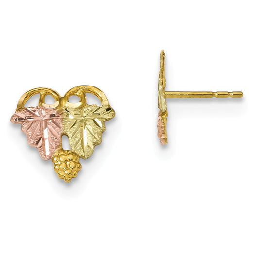 Black Hills Gold 10k Yellow Gold Tri-Color Post Earrings, 12.11mm x 12.7mm