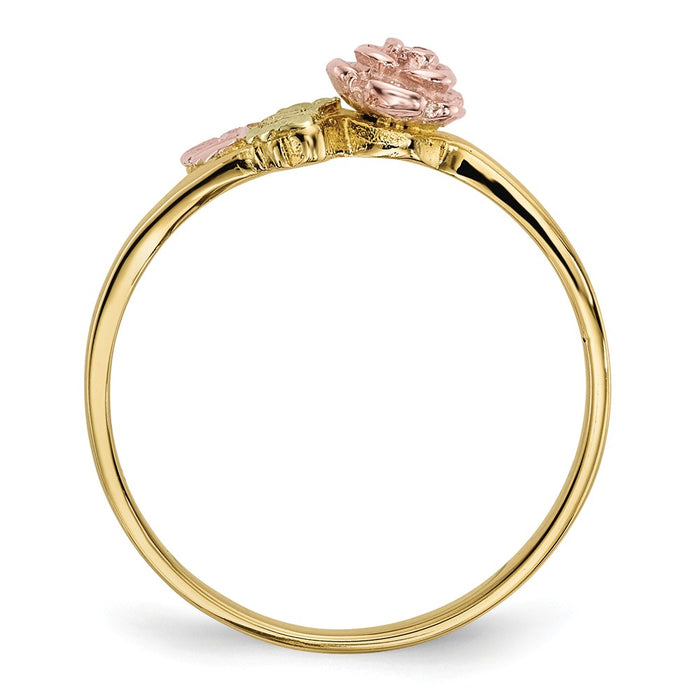 Black Hills Gold 10k Yellow Gold Tri-Color Diamond Rose Ring, Size: 7
