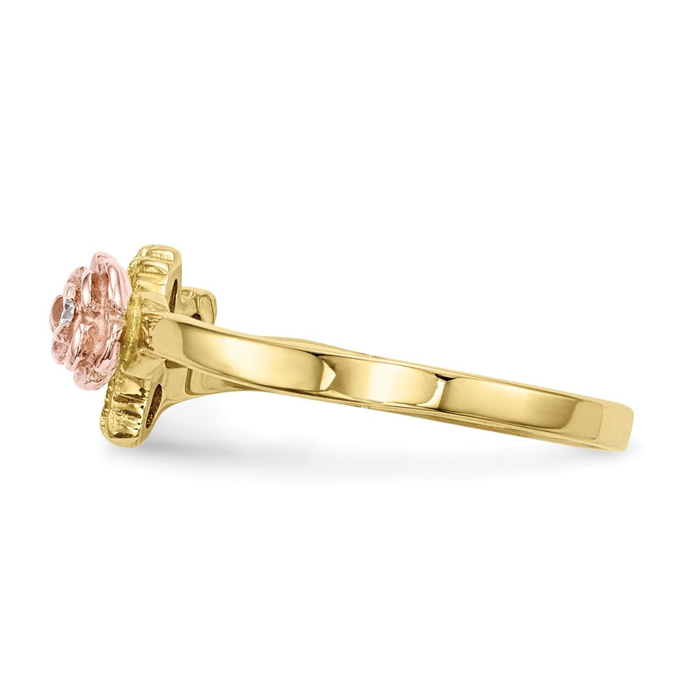 Black Hills Gold 10k Yellow Gold Tri-Color Diamond Rose Ring, Size: 7