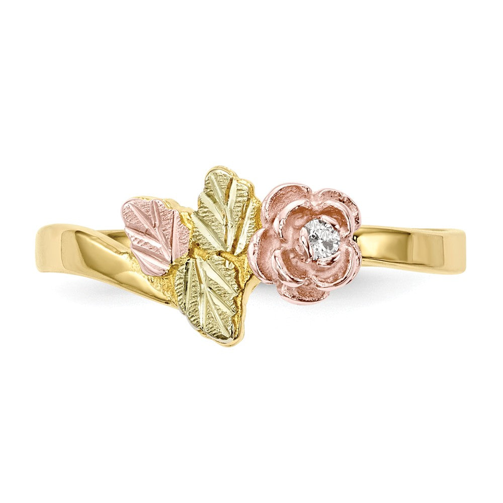 Black Hills Gold 10k Yellow Gold Tri-Color Diamond Rose Ring, Size: 7