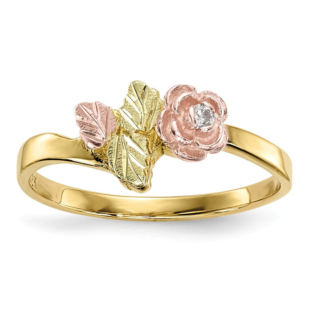 Black Hills Gold 10k Yellow Gold Tri-Color Diamond Rose Ring, Size: 7
