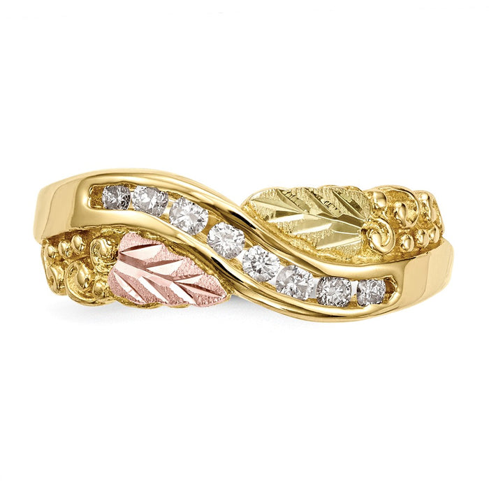 Black Hills Gold 10k Yellow Gold Tri-Color Diamond Ring, Size: 7