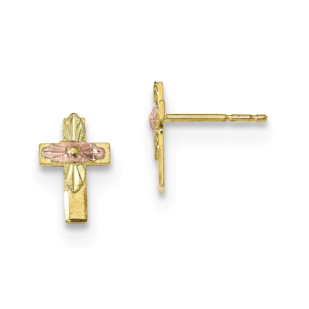 Black Hills Gold 10k Yellow Gold Tri-Color Cross Earrings, 10.36mm x 6.58mm