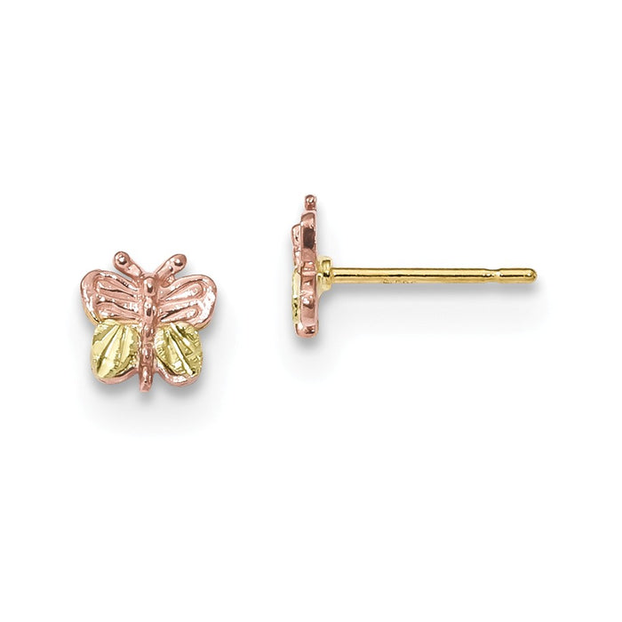 Black Hills Gold 10k Yellow Gold Tri-Color Butterfly Earrings, 6.34mm x 6.19mm