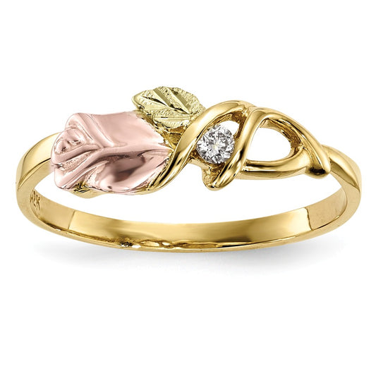 Black Hills Gold 10k Yellow Gold Tri-Color Diamond Ring, Size: 7