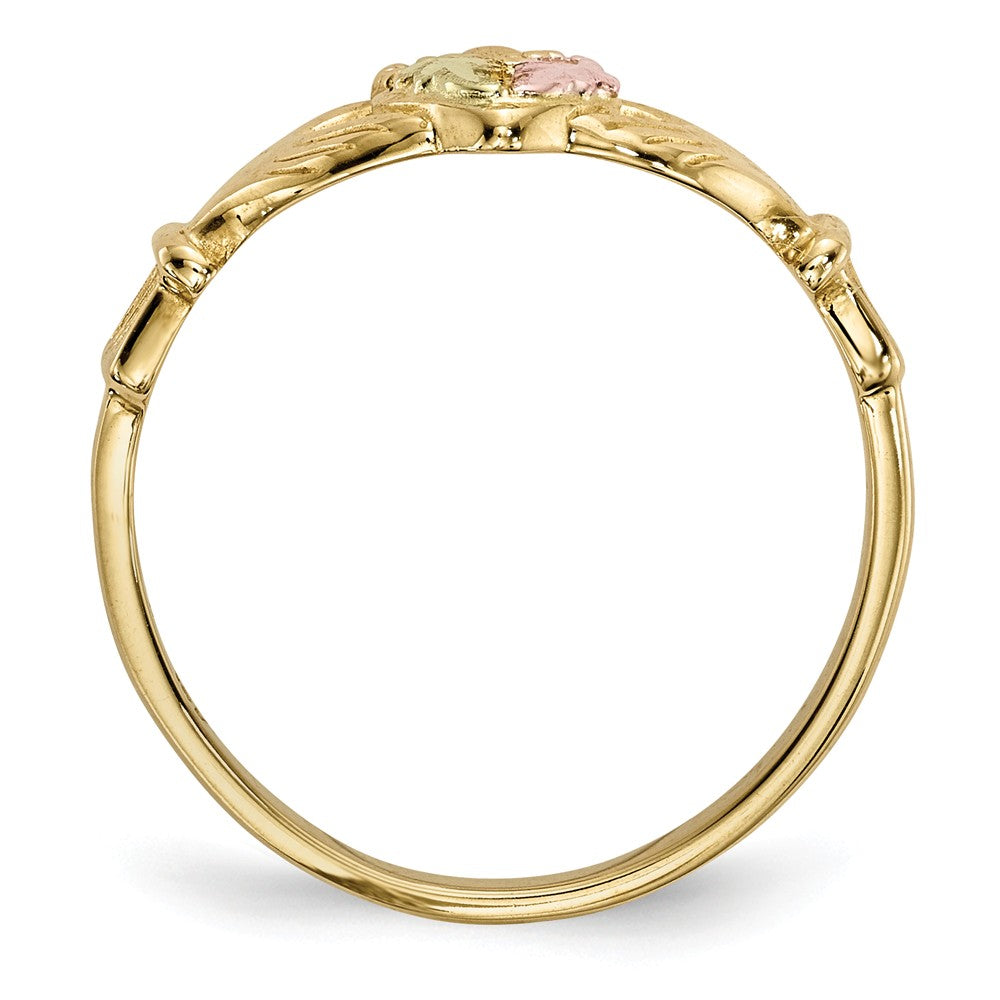 Black Hills Gold 10k Yellow Gold Tri-Color Claddagh Ring, Size: 7