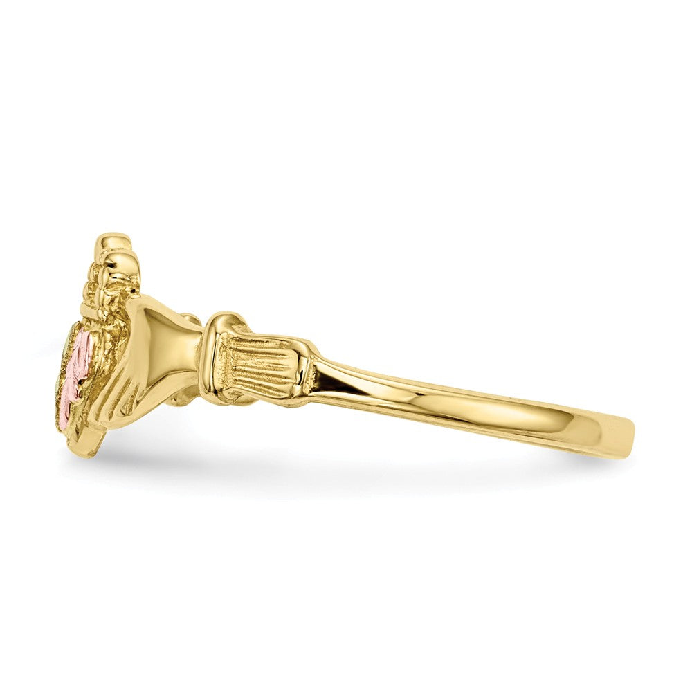Black Hills Gold 10k Yellow Gold Tri-Color Claddagh Ring, Size: 7