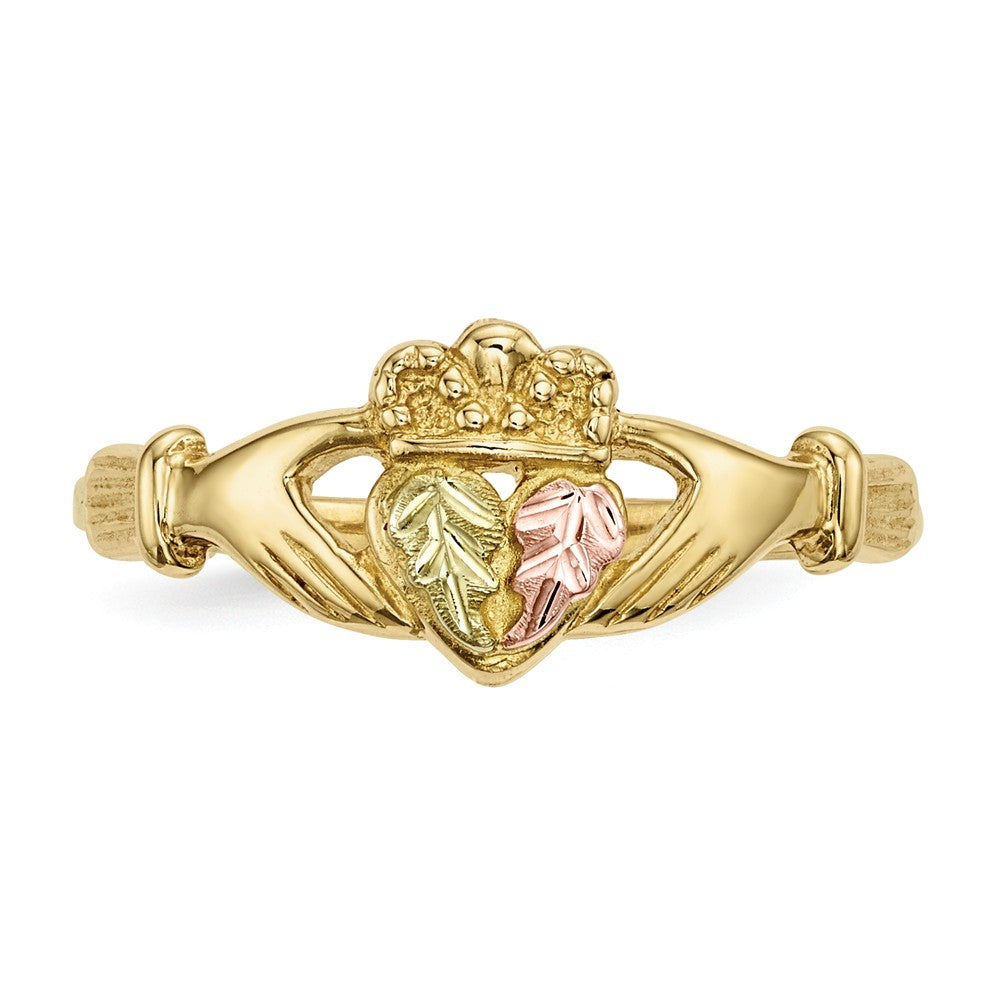 Black Hills Gold 10k Yellow Gold Tri-Color Claddagh Ring, Size: 7