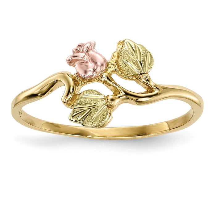 Black Hills Gold 10k Yellow Gold Tri-Color Rose Ring, Size: 7