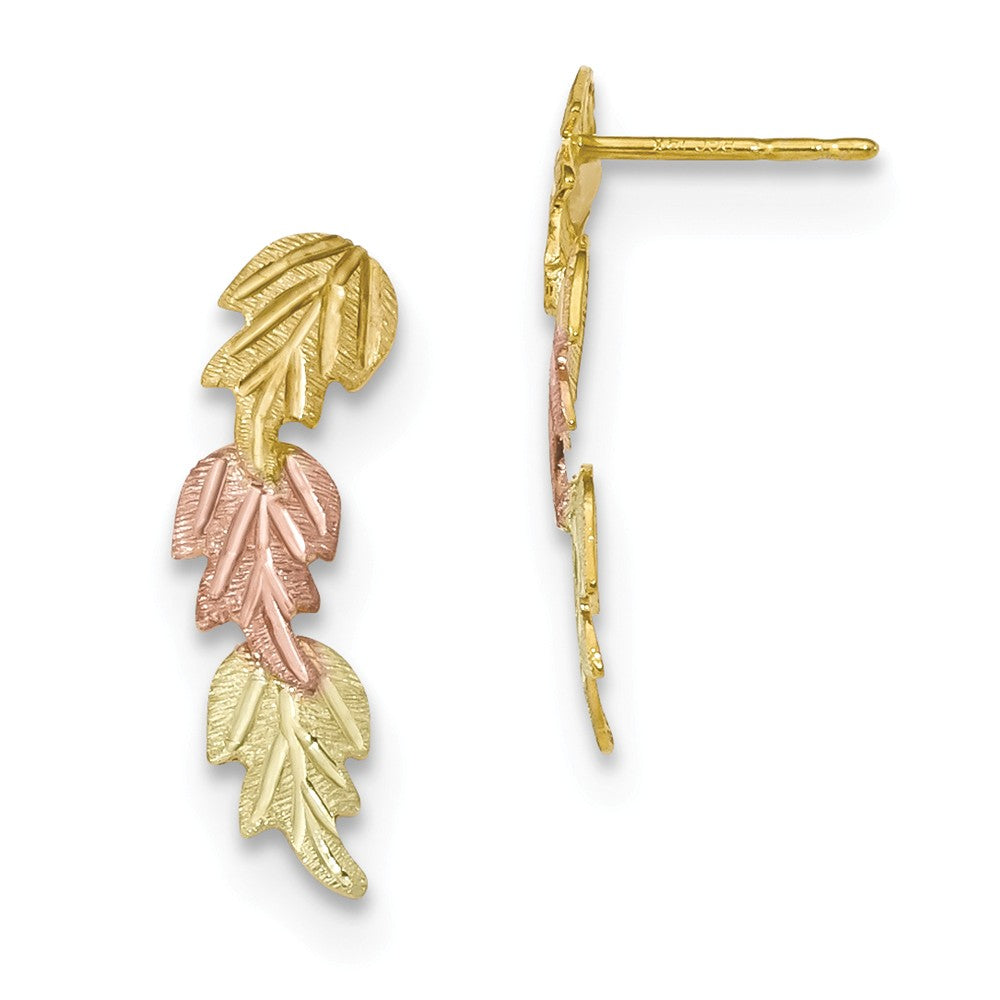 Black Hills Gold 10k Yellow Gold Tri-Color Post Earrings, 21.11mm x 6.17mm