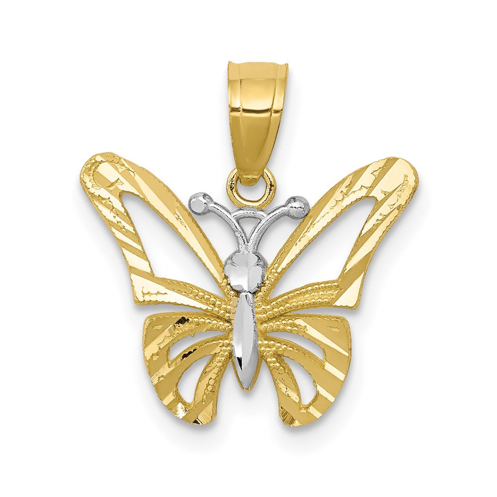 Million Charms 10K Yellow Gold Themed, Rhodium-plated Butterfly Pendant