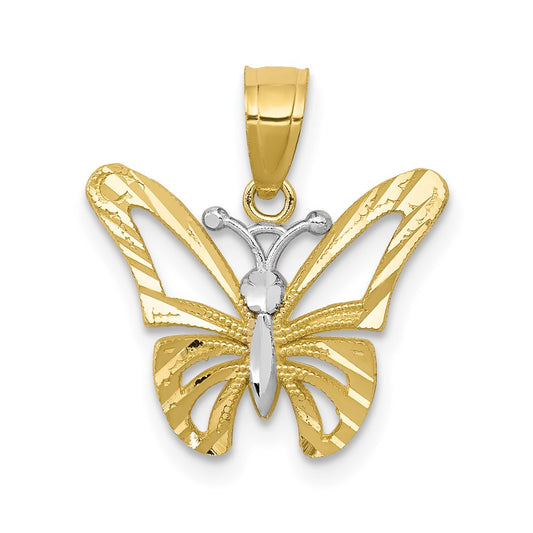 Million Charms 10K Yellow Gold Themed, Rhodium-plated Butterfly Pendant