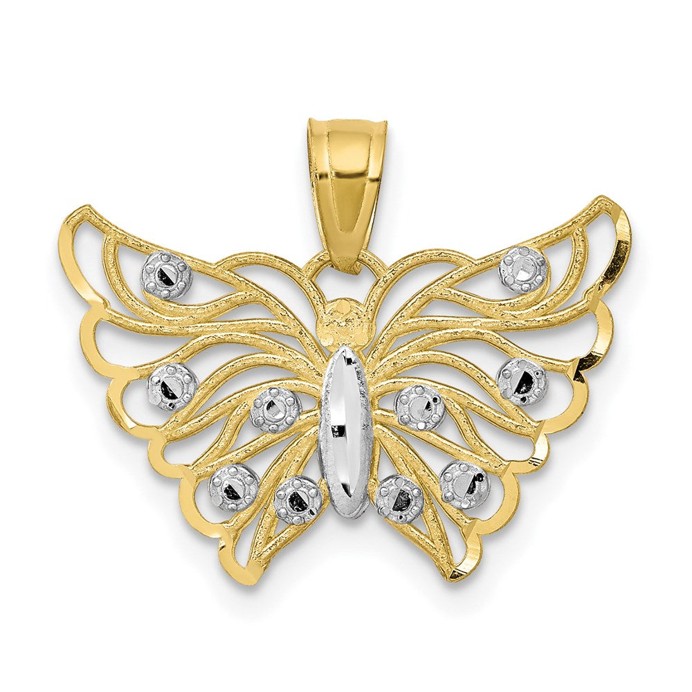 Million Charms 10K Yellow Gold Themed, Rhodium-plated Butterfly Pendant