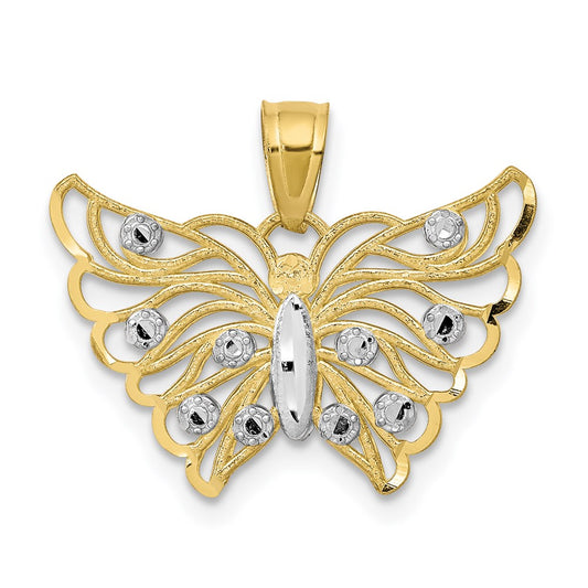 Million Charms 10K Yellow Gold Themed, Rhodium-plated Butterfly Pendant