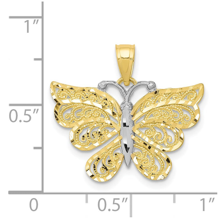 Million Charms 10K Yellow Gold Themed, Rhodium-plated Butterfly Pendant