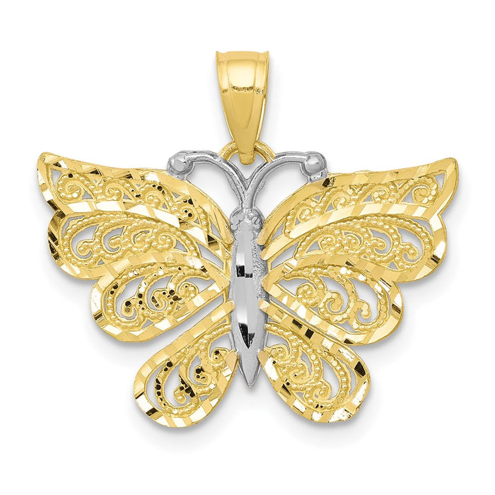 Million Charms 10K Yellow Gold Themed, Rhodium-plated Butterfly Pendant
