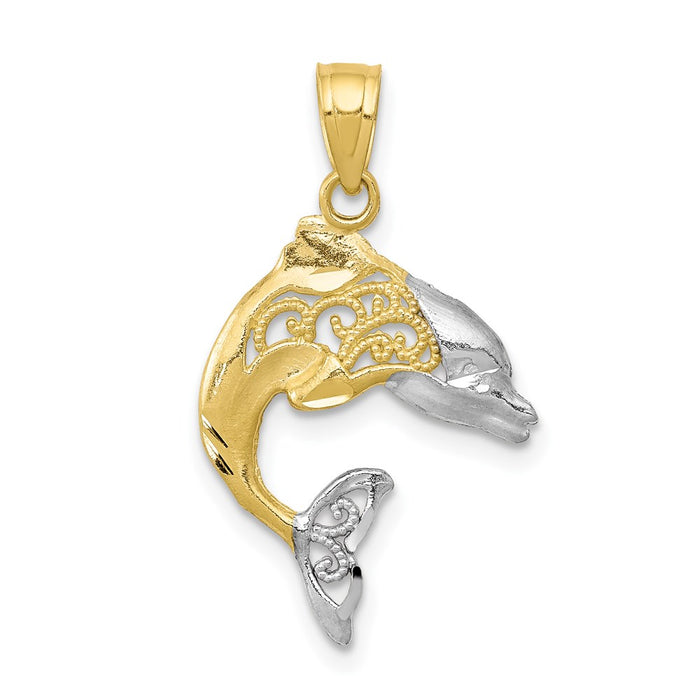 Million Charms 10K Yellow Gold Themed, Rhodium-plated Dolphin Charm