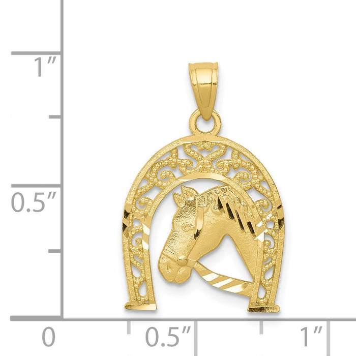 Million Charms 10K Yellow Gold Themed Good Luck Horseshoe With Horse Charm