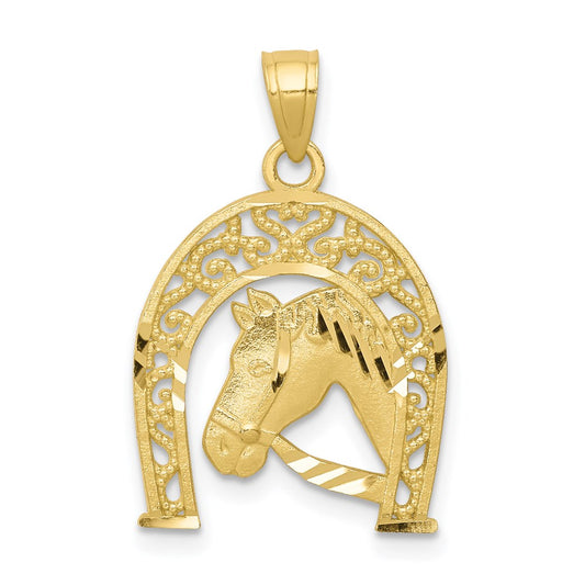 Million Charms 10K Yellow Gold Themed Good Luck Horseshoe With Horse Charm