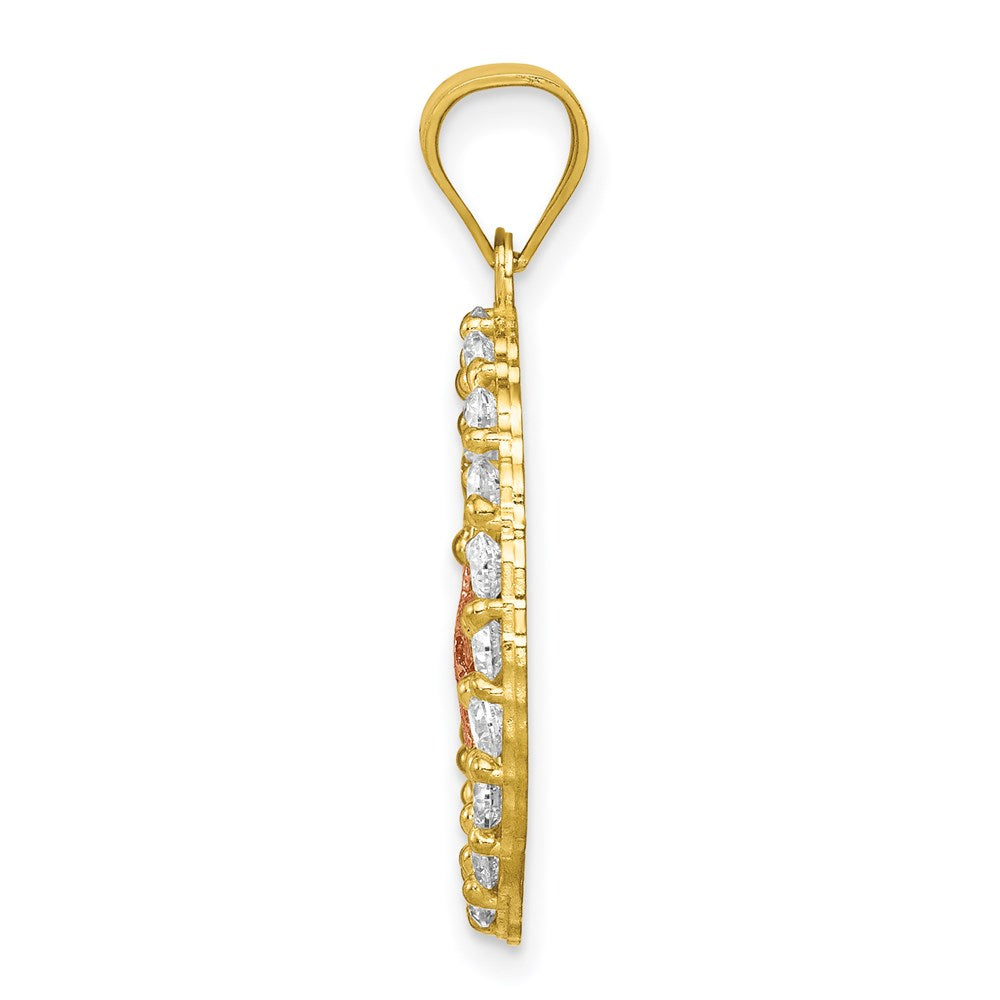 Million Charms 10K Two-Tone Themed (Cubic Zirconia) CZ Relgious Cross Pendant