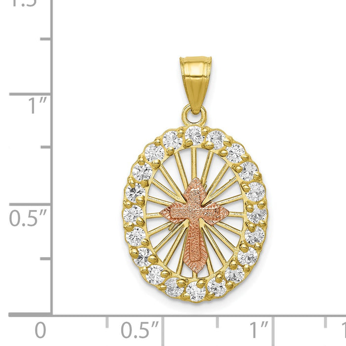 Million Charms 10K Two-Tone Themed (Cubic Zirconia) CZ Relgious Cross Pendant