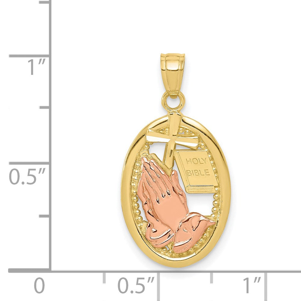 Million Charms 10K Two-Tone Themed Relgious Praying Hands Pendant
