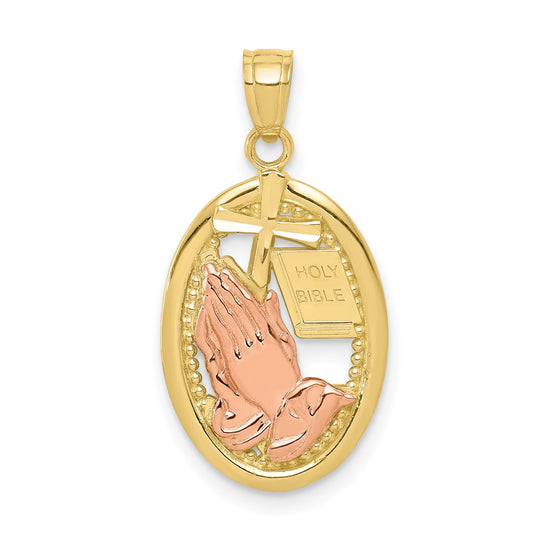 Million Charms 10K Two-Tone Themed Relgious Praying Hands Pendant