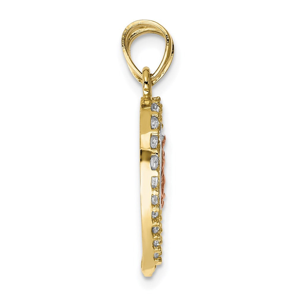 Million Charms 10K Two-Tone (Cubic Zirconia) CZ Religious Break-Apart Heart Pendant