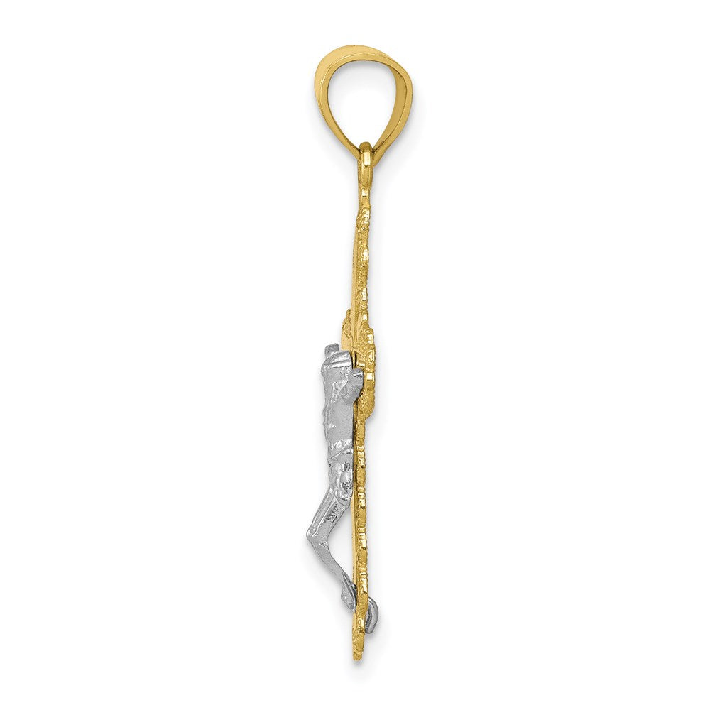 Million Charms 10K Yellow Gold Themed, Rhodium-plated Filigree Relgious Crucifix Pendant