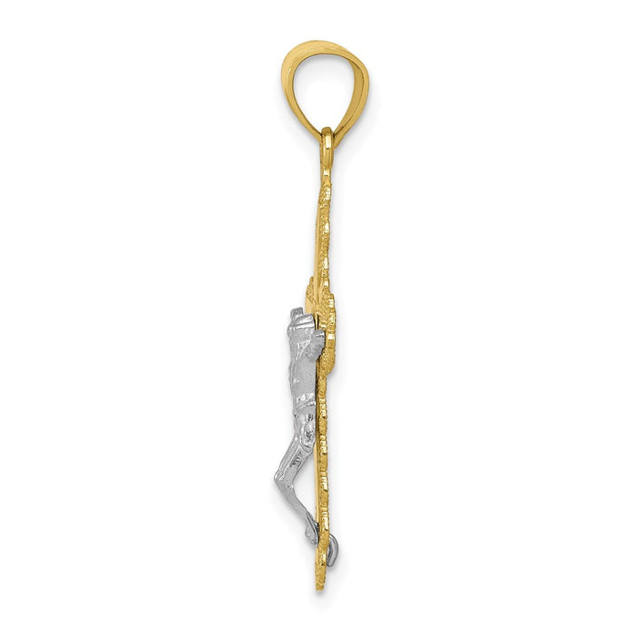 Million Charms 10K Yellow Gold Themed, Rhodium-plated Filigree Relgious Crucifix Pendant