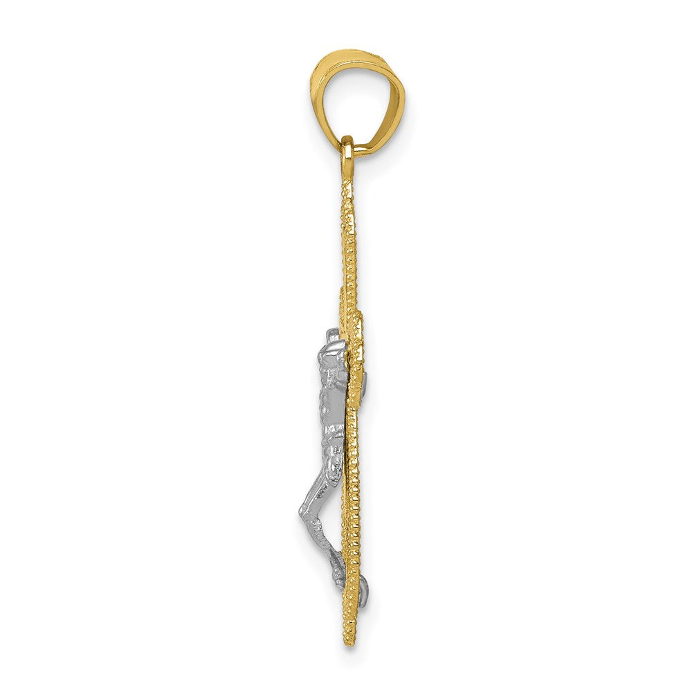 Million Charms 10K Yellow Gold Themed, Rhodium-plated Filigree Relgious Crucifix Pendant
