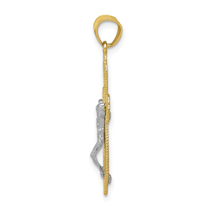 Million Charms 10K Yellow Gold Themed, Rhodium-plated Filigree Relgious Crucifix Pendant