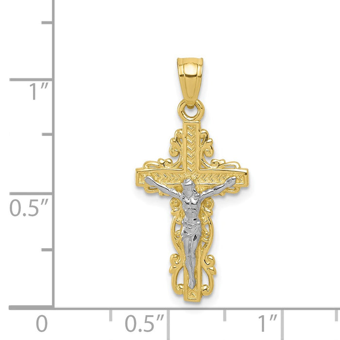 Million Charms 10K Yellow Gold Themed, Rhodium-plated Relgious Crucifix Pendant
