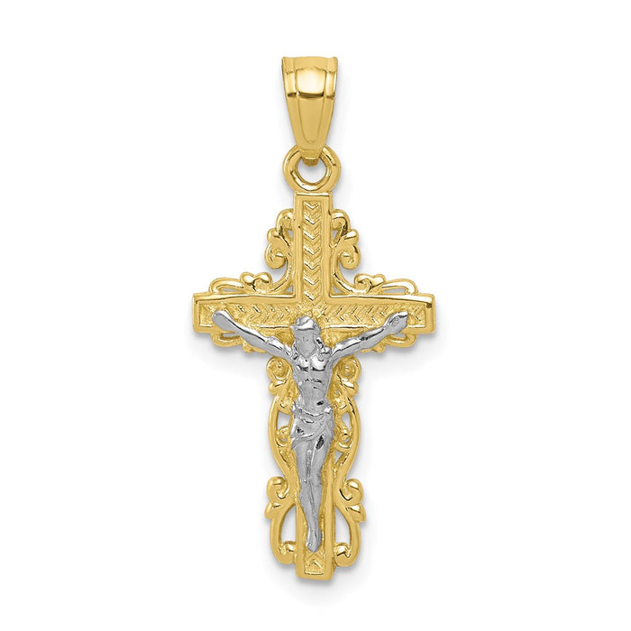 Million Charms 10K Yellow Gold Themed, Rhodium-plated Relgious Crucifix Pendant