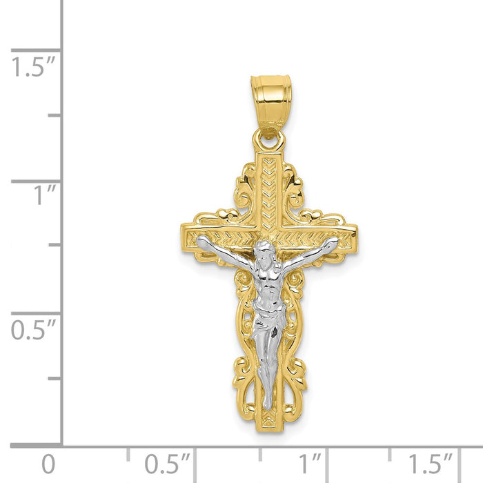 Million Charms 10K Yellow Gold Themed, Rhodium-plated Relgious Crucifix Pendant