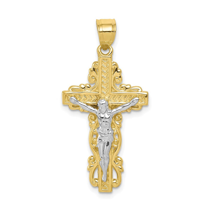 Million Charms 10K Yellow Gold Themed, Rhodium-plated Relgious Crucifix Pendant