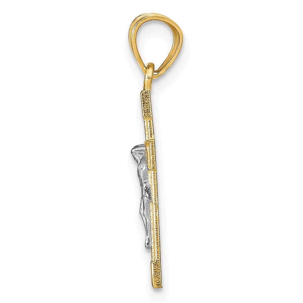 Million Charms 10K Yellow Gold Themed, Rhodium-plated Small Relgious Crucifix Pendant
