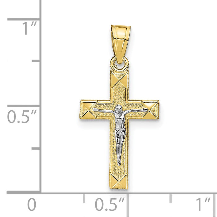 Million Charms 10K Yellow Gold Themed, Rhodium-plated Small Relgious Crucifix Pendant
