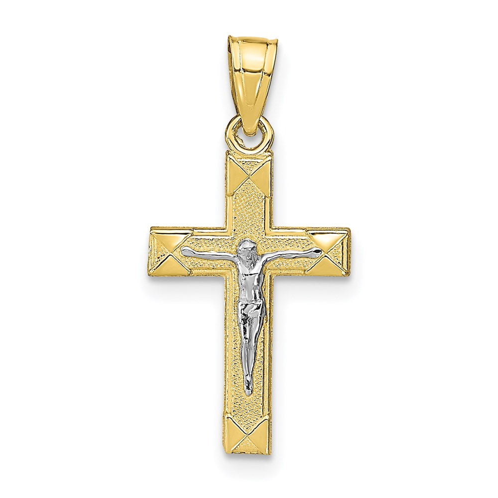 Million Charms 10K Yellow Gold Themed, Rhodium-plated Small Relgious Crucifix Pendant