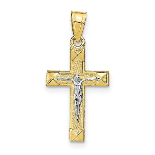 Million Charms 10K Yellow Gold Themed, Rhodium-plated Small Relgious Crucifix Pendant