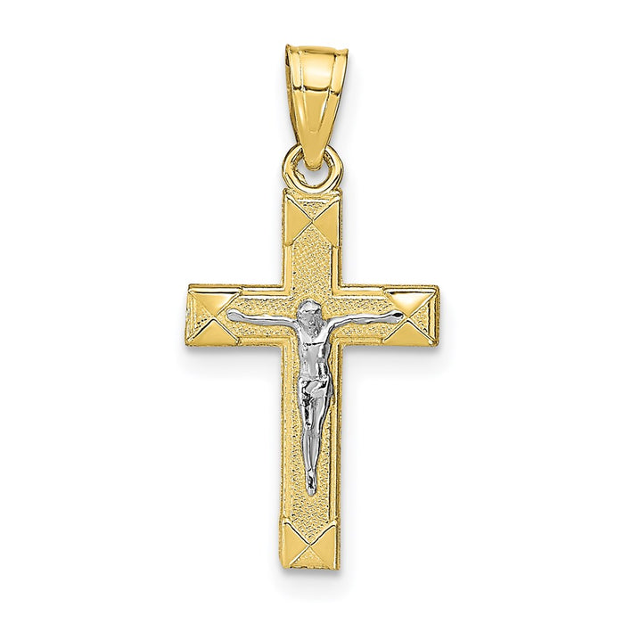Million Charms 10K Yellow Gold Themed, Rhodium-plated Small Relgious Crucifix Pendant