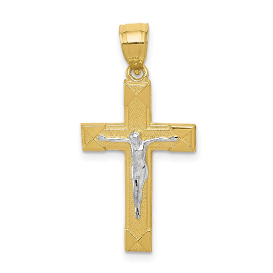 Million Charms 10K Yellow Gold Themed, Rhodium-plated Relgious Crucifix Pendant