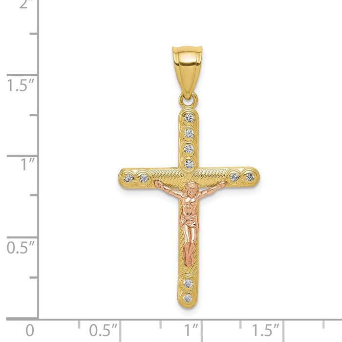 Million Charms 10K Two-Tone (Cubic Zirconia) CZ Relgious Crucifix Pendant