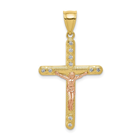 Million Charms 10K Two-Tone (Cubic Zirconia) CZ Relgious Crucifix Pendant