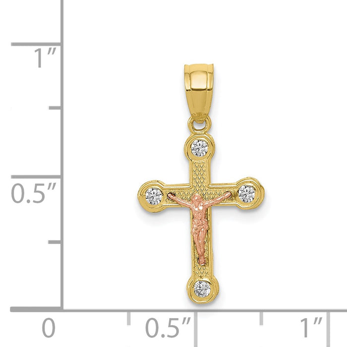 Million Charms 10K Two-Tone Small (Cubic Zirconia) CZ Relgious Crucifix Pendant