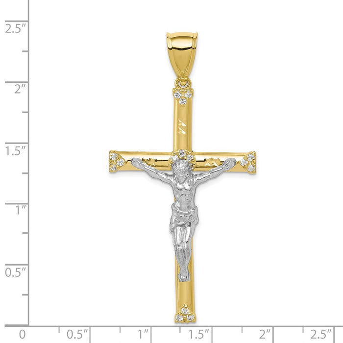 Million Charms 10K Yellow Gold Themed & Rhodium-plated (Cubic Zirconia) CZ Relgious Crucifix Pendant