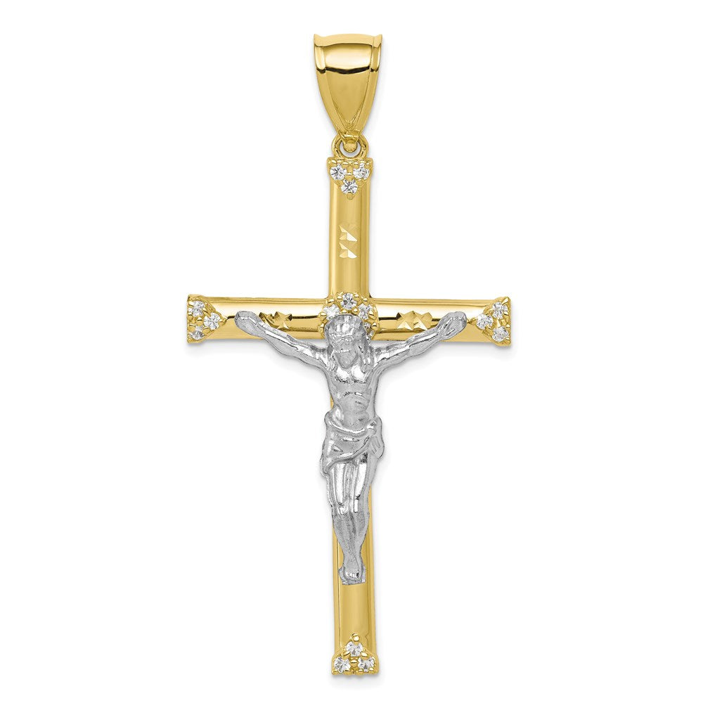 Million Charms 10K Yellow Gold Themed & Rhodium-plated (Cubic Zirconia) CZ Relgious Crucifix Pendant