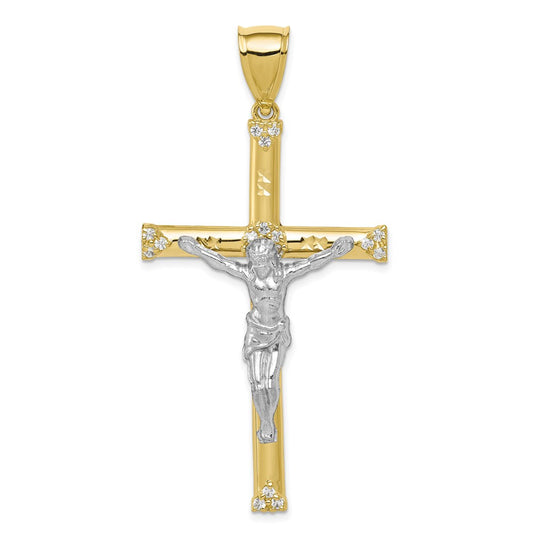Million Charms 10K Yellow Gold Themed & Rhodium-plated (Cubic Zirconia) CZ Relgious Crucifix Pendant